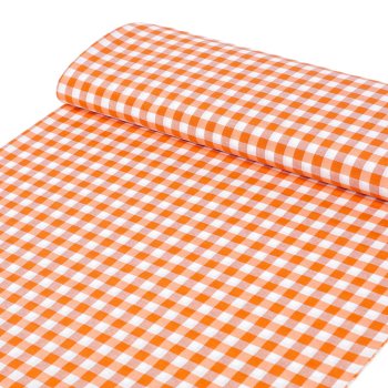 Dekorační látka Rebeka RE-005 Oranžovo-bílá kostka střední - šířka 140 cm