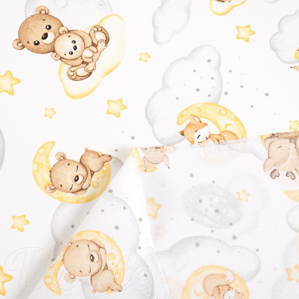 Detská bavlnená látka/plátno Sandra SA-461 Zvieratká medzi hviezdičkami na bielom - šírka 160 cm - detail 4 - Biante.sk