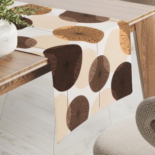 Bavlněný běhoun na stůl Sandra SA-488 Hnědo-béžové designové pampelišky - Biante.cz