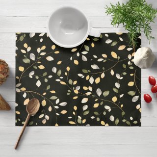 Bavlněné prostírání na stůl Sandra SA-722 Větvičky s lístky na tmavě zeleném - Biante.cz