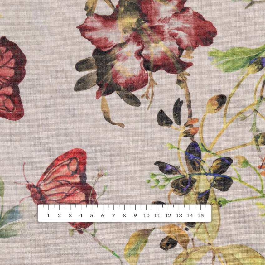 Dekorační látka PML-083 Květiny a motýli na béžovém - šířka 150 cm - detail 4 - Biante.cz