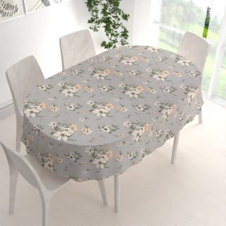 Bavlněný oválný ubrus Sandra SA-465 Oranžové květy na šedém - detail 1 - Biante.cz