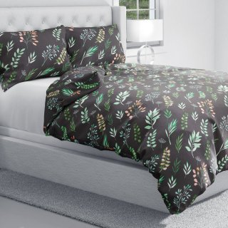 Bavlněné ložní povlečení Sandra SA-556 Větvičky s lístky na černém - detail 1 - Biante.cz