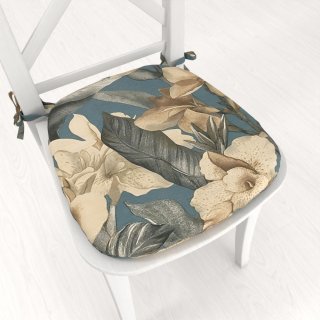 Oblý podsedák Porto PRT-005 Květy a listy na tmavě modrém - 39x37x3 cm - Biante.cz