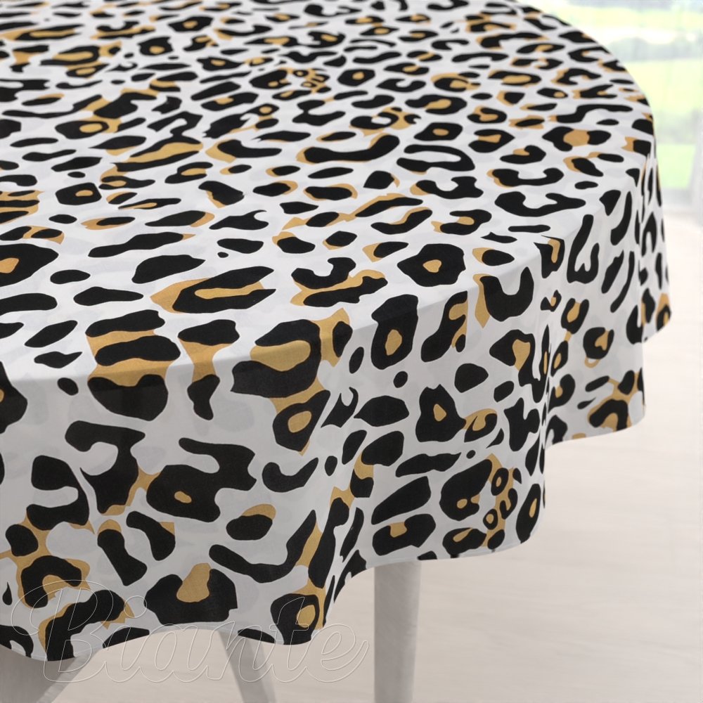 Bavlněný kulatý ubrus Sandra SA-409 Leopardí vzor na bílém - Biante.cz