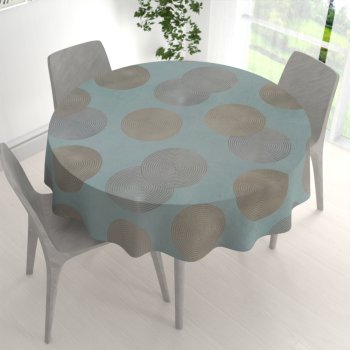 Sametový kulatý ubrus Tamara TMR-058 Designové kruhy na modrošedém - detail 1 - Biante.cz