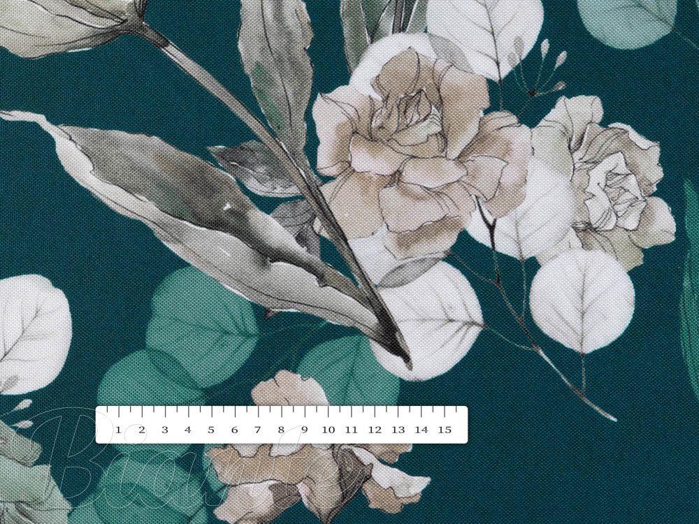 Teflonová látka na ubrusy TF-058 Květy s eukalyptem na tmavě zeleném - šířka 155 cm - detail 7 - Biante.cz Teflonová látka na ubrusy TF-058 Květy s eukalyptem na tmavě zeleném - šířka 155 cm - detail 7 - Biante.cz