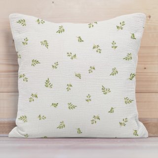Mušelínový povlak na polštář MSN-081 Zelené větvičky na bílém - Biante.cz