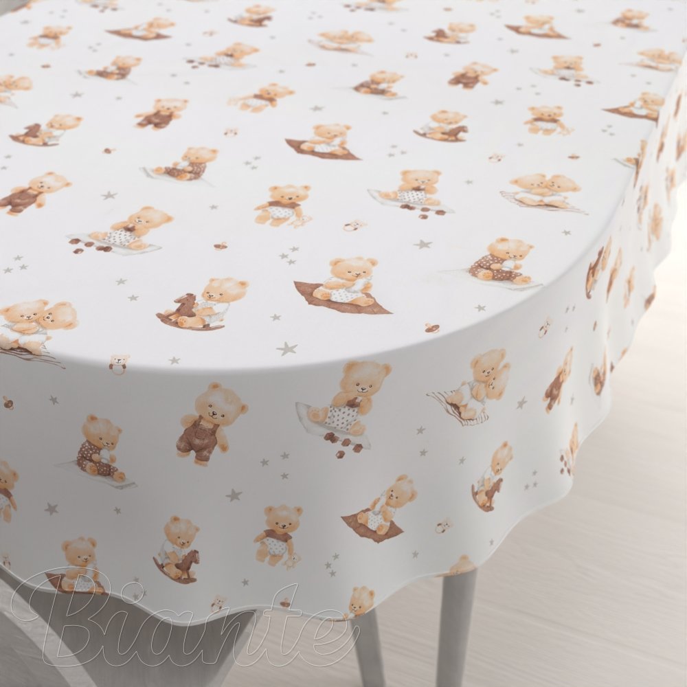Dětský bavlněný oválný ubrus Sandra SA-732 Medvědí miminka na bílém - Biante.cz