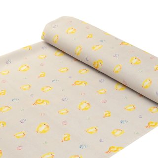 Velikonoční teflonová látka na ubrusy TF-074 Kuřátka a kraslice na béžovém - šířka 155 cm - detail 1 - Biante.cz