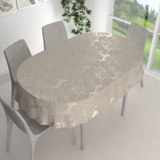 Sametový oválný ubrus Isabela IBL-018 Zlatý/kouřový mramor na pudrově béžovém - detail 1 - Biante.cz