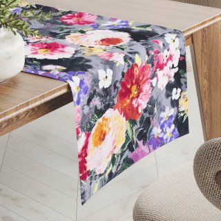 Dekorační běhoun na stůl PM-020 Malované květy na šedém - Biante.cz