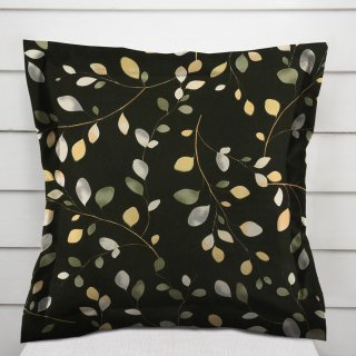Bavlněný povlak na polštář s lemem Sandra SA-722 Větvičky s lístky na tmavě zeleném - Biante.cz