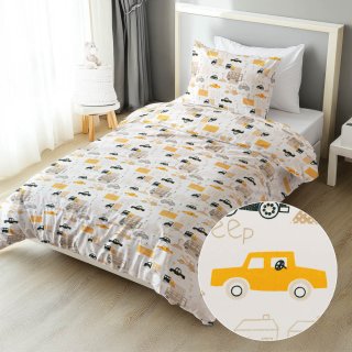 Dětské bavlněné ložní povlečení Sandra SA-672 Žlutá a šedohnědá auta ve městě na bílém - Biante.cz Dětské bavlněné ložní povlečení Sandra SA-672 Žlutá a šedohnědá auta ve městě na bílém - Biante.cz