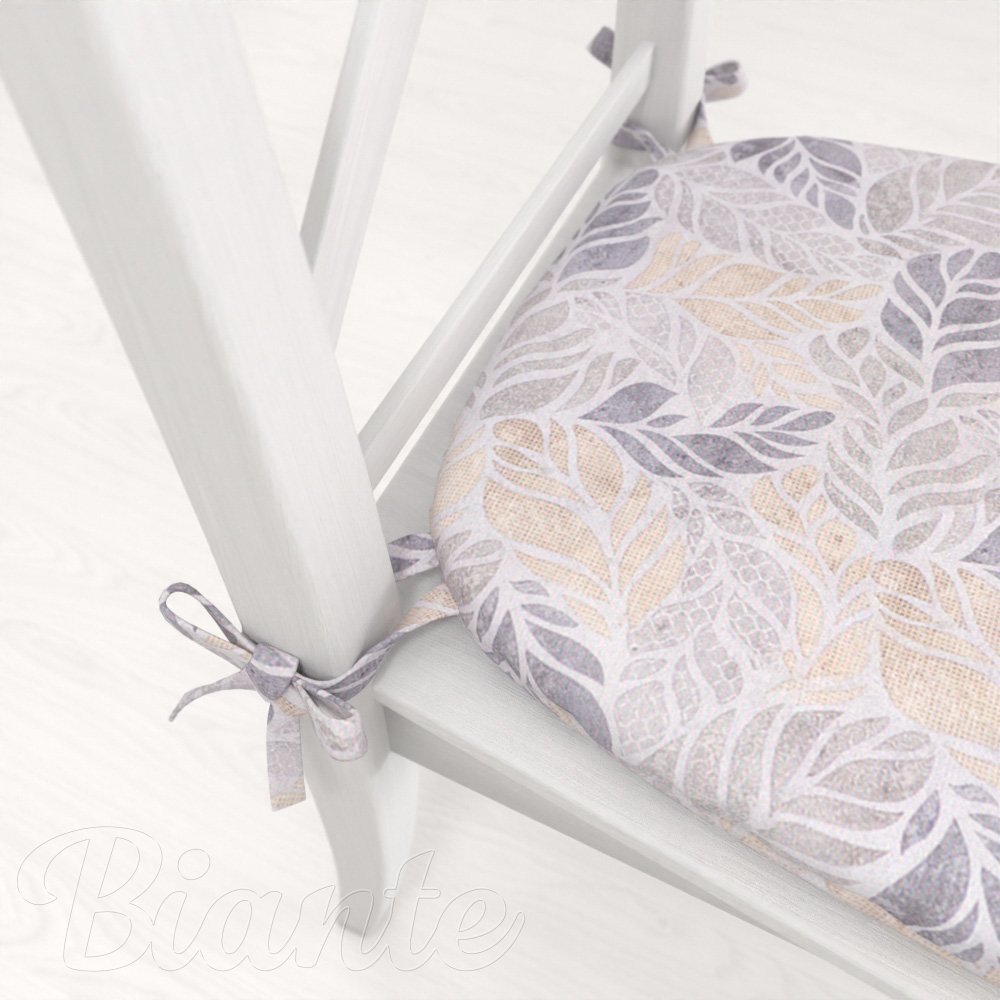 Oblý podsedák PML-057 Mozaika žlutošedých listů na šedém - 39x37x3 cm - detail 1 - Biante.cz