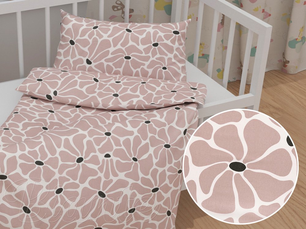 Dětské bavlněné povlečení do postýlky Sandra SA-483 Hnědorůžové designové květy na bílém - Biante.cz Dětské bavlněné povlečení do postýlky Sandra SA-483 Hnědorůžové designové květy na bílém - Biante.cz