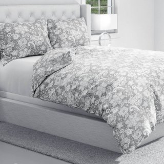 Bavlnené posteľné obliečky Sandra SA-550 Biela krajka na sivom - detail 1 - Biante.sk