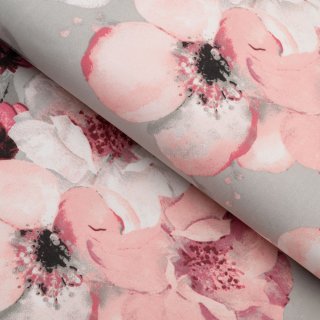 Bavlněná látka/plátno Sandra SA-750 Velké růžovo-vínové květy na zelenošedém - šířka 160 cm - Biante.cz