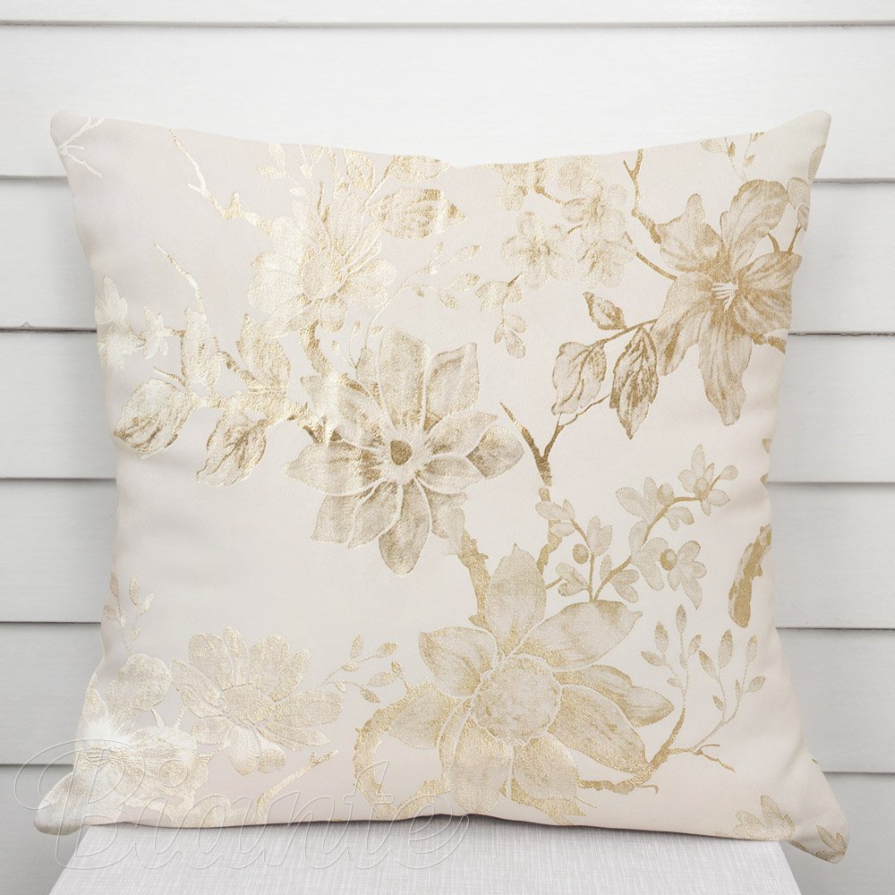 Sametový povlak na polštář Isabela Flower IBL-022 Zlaté květy na smetanovém - Biante.cz