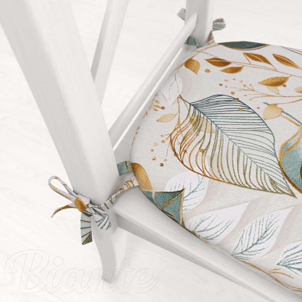 Oblý podsedák Leona LN-174 Zelené listy na režném - 39x37x3 cm - detail 1 - Biante.cz