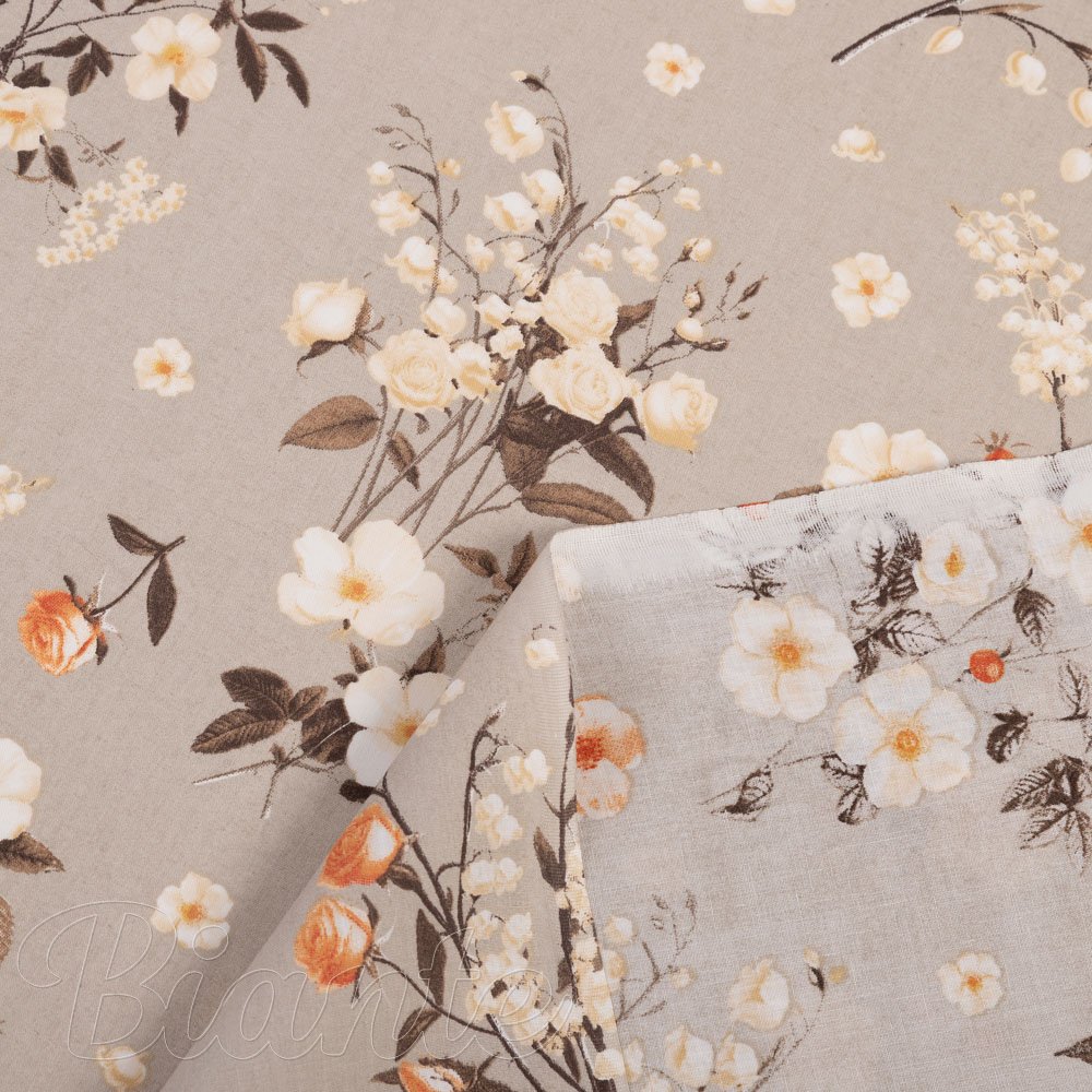 Bavlněná látka/plátno Sandra SA-739 Růže a konvalinky na béžovošedém - šířka 160 cm - detail 4 - Biante.cz
