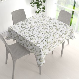 Bavlněný čtvercový ubrus Sandra SA-718 Zelené natě bylinek na bílém - detail 1 - Biante.cz