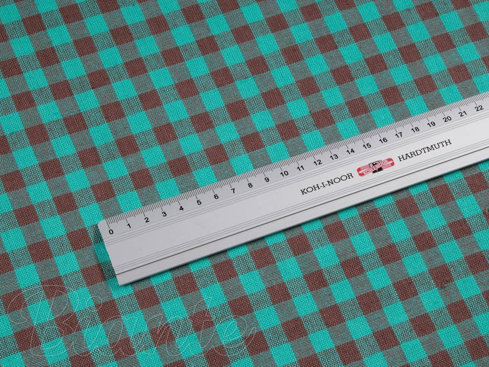Bavlněná látka Olivia OL-007 Tyrkysovo-hnědá kostka malá - šířka 150 cm - detail 5 - Biante.cz