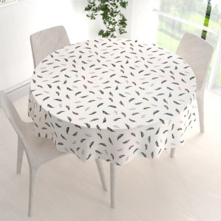 Bavlněný kulatý ubrus Sandra SA-460 Zeleno-růžová pírka na bílém - detail 1 - Biante.cz