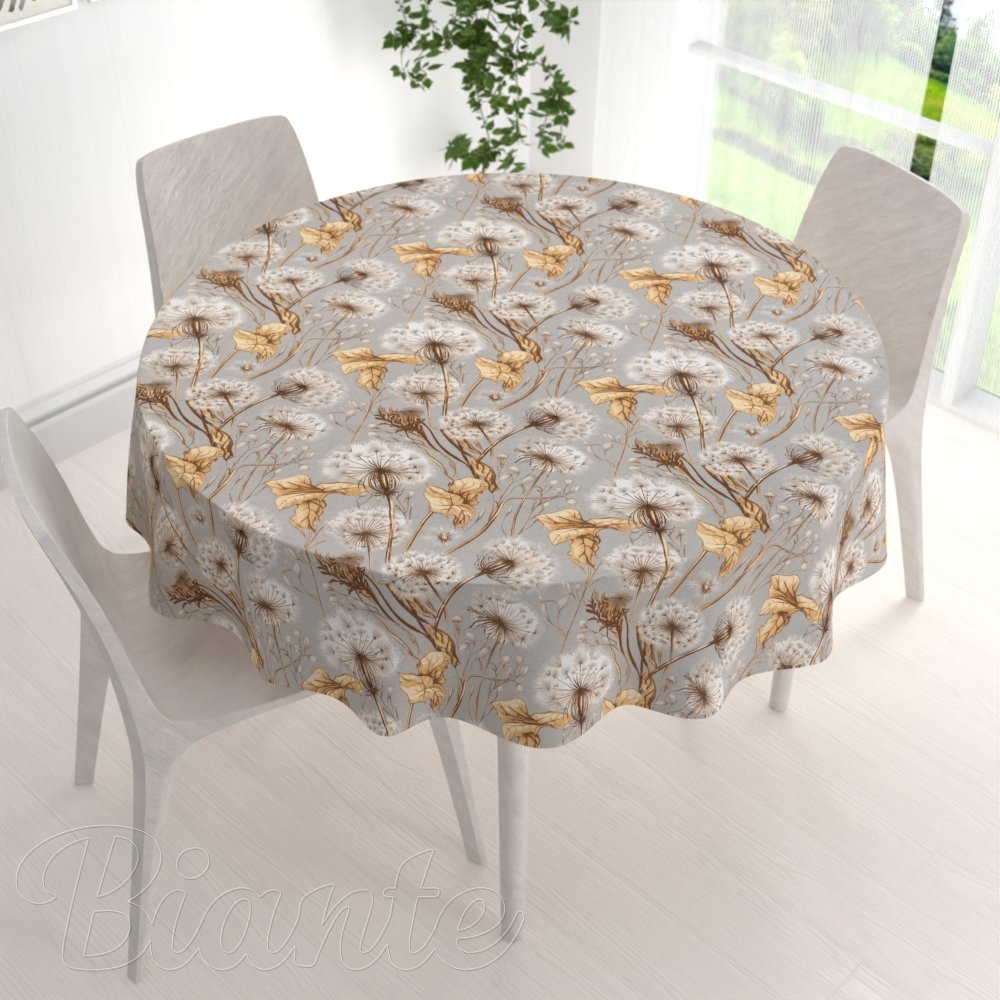 Bavlněný kulatý ubrus Sandra SA-517 Podzimní pampelišky na šedém - detail 1 - Biante.cz