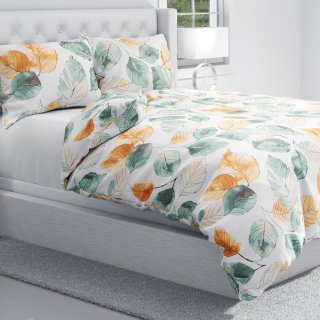 Bavlněné ložní povlečení Sandra SA-748 Hnědo-zelené akvarelové listy na bílém - detail 1 - Biante.cz