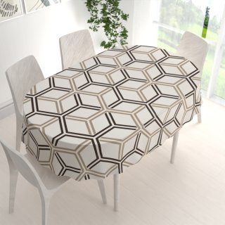 Bavlněný oválný ubrus Sandra SA-558 Hnědé hexagony na krémovém - detail 1 - Biante.cz Bavlněný oválný ubrus Sandra SA-558 Hnědé hexagony na krémovém - detail 1 - Biante.cz