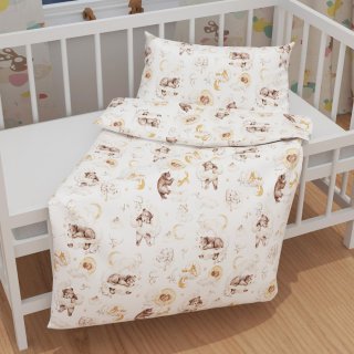 Dětské bavlněné povlečení do postýlky Sandra SA-456 Medvídci zajíčci a veverky v oblacích na bílém - detail 1 - Biante.cz