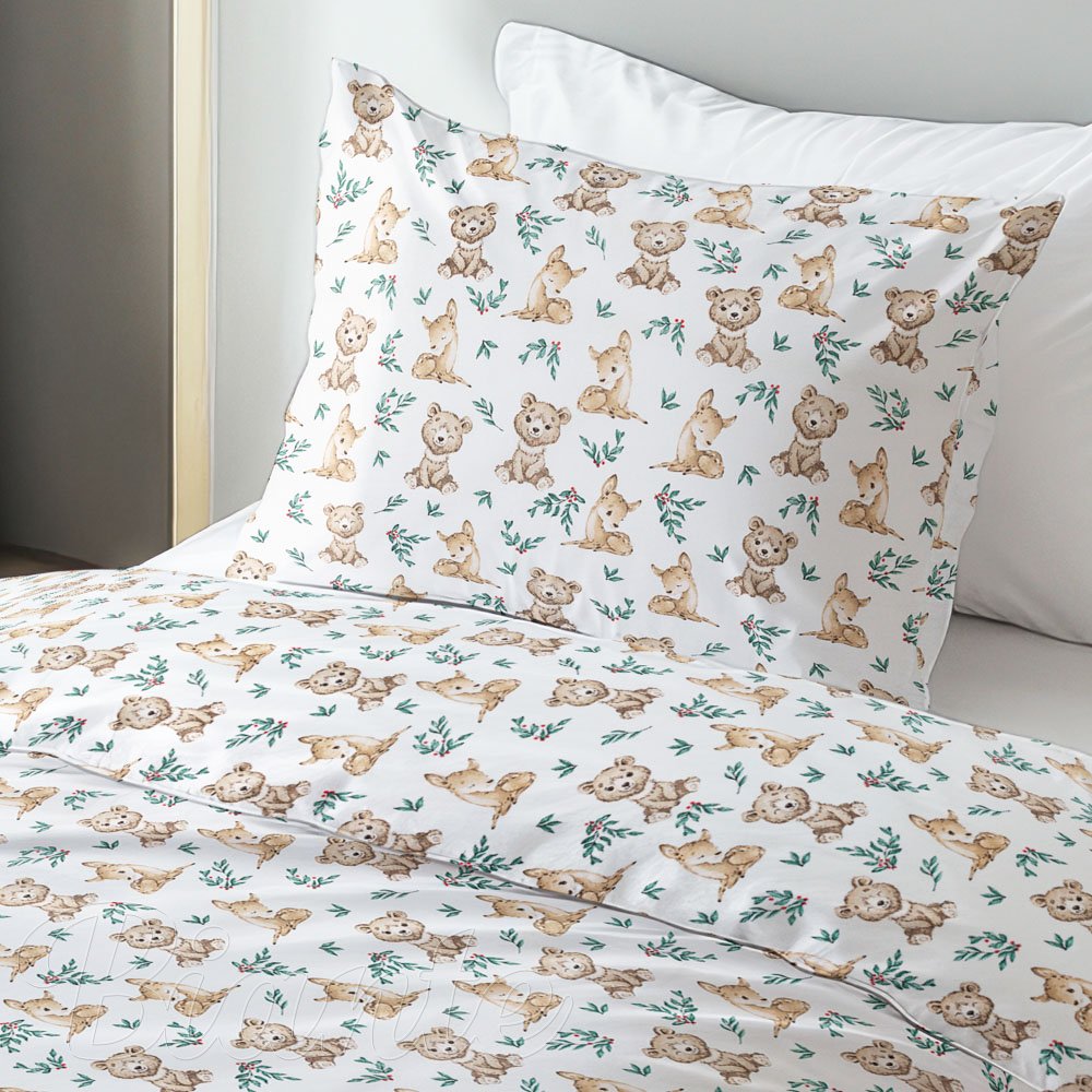 Dětské bavlněné ložní povlečení Sandra SA-470 Medvídci a koloušci na bílém - detail 1 - Biante.cz