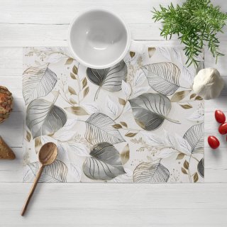Dekorační prostírání na stůl Leona LN-173 Šedé listy na režném - Biante.cz