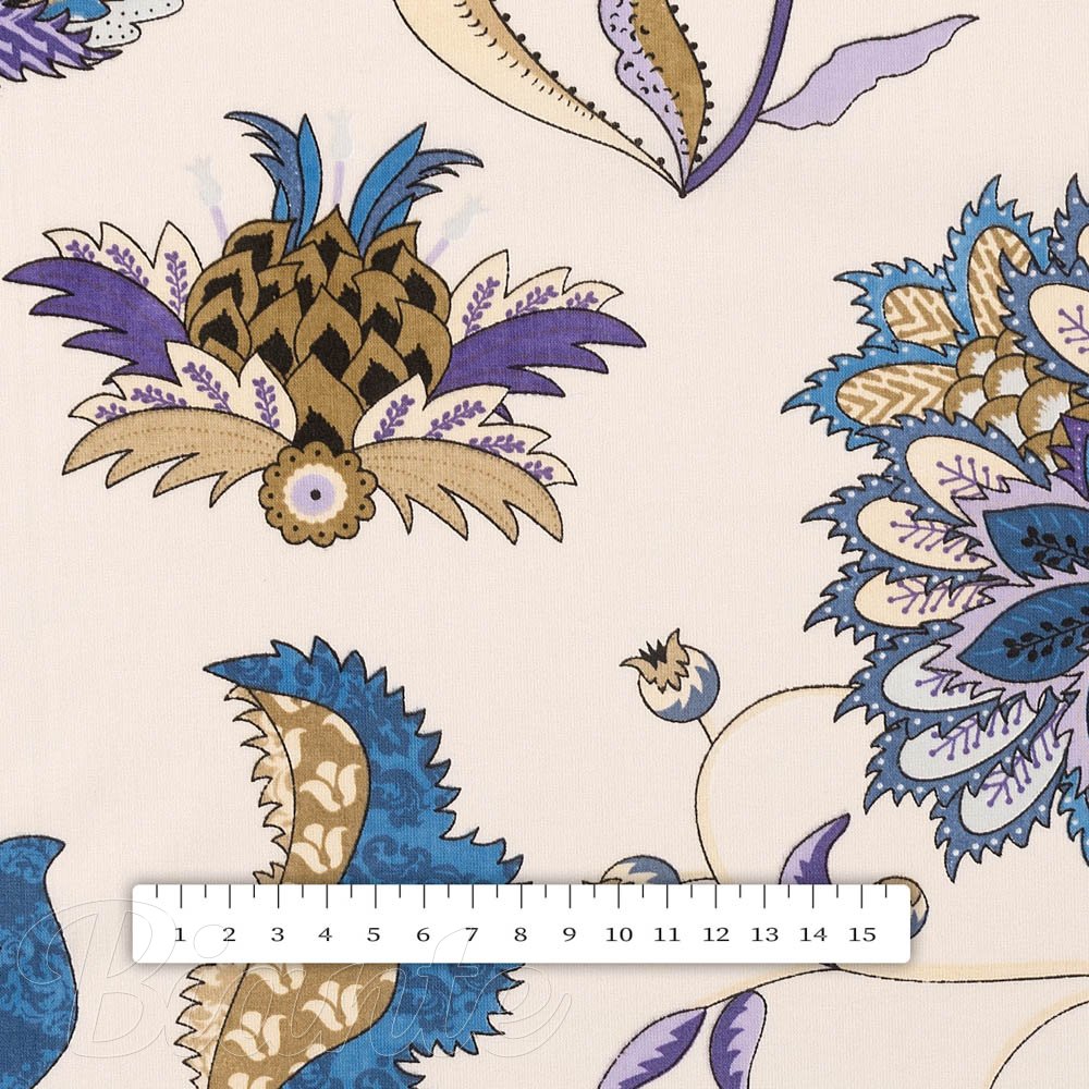 Bavlněná látka/plátno Sandra SA-539 Modro-fialové orientální květy na světle béžovém - šířka 160 cm - detail 3 - Biante.cz