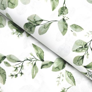 Bavlněná látka/plátno Sandra SA-422 Zelené listy na bílém - šířka 145 cm a 220 cm - Biante.cz