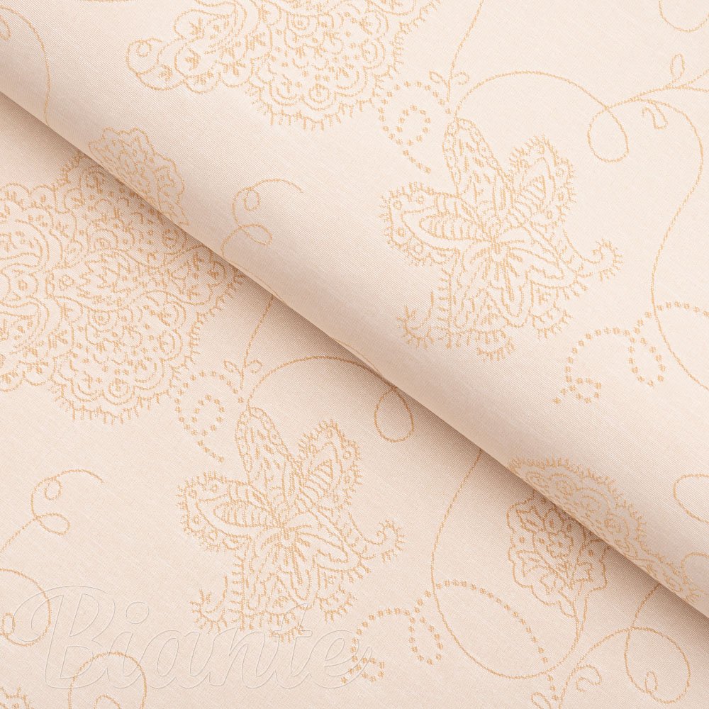 Teflonová látka na ubrusy TF-099 Zlaté květované ornamenty na béžovém - šířka 180 cm - Biante.cz