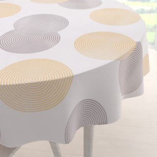 Sametový kulatý ubrus Tamara TMR-023 Žluté a šedé designové kruhy na smetanovém - Biante.cz Sametový kulatý ubrus Tamara TMR-023 Žluté a šedé designové kruhy na smetanovém - Biante.cz
