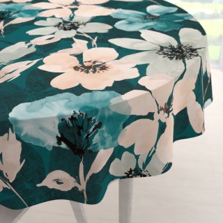 Sametový kulatý ubrus Tamara TMR-027 Velké květy na tmavě zeleném - Biante.cz