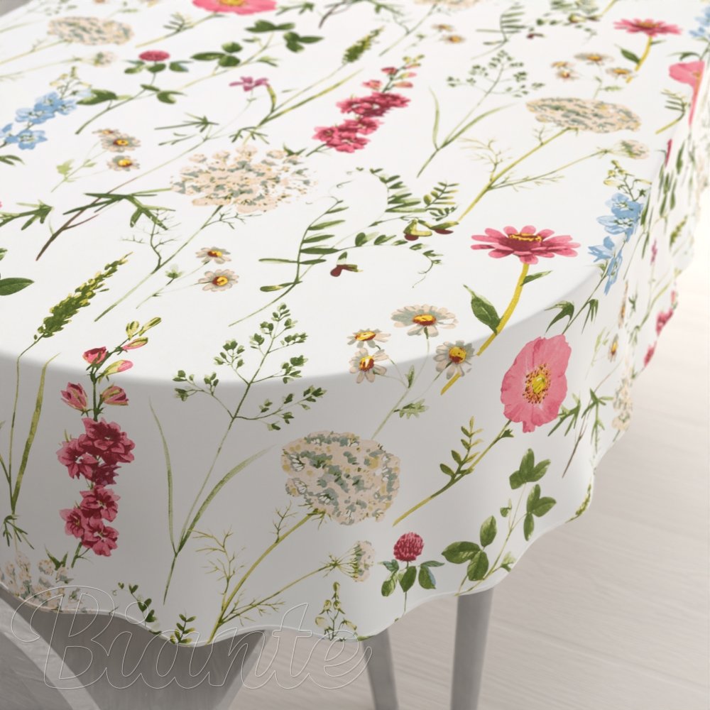 Bavlněný oválný ubrus Sandra SA-667 Velké luční kvítí na bílém - Biante.cz