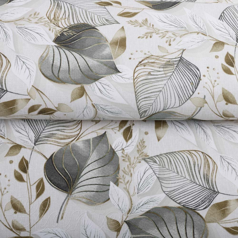 Dekorační látka Leona LN-173 Šedé listy na režném - šířka 140 cm a 280 cm - detail 3 - Biante.cz