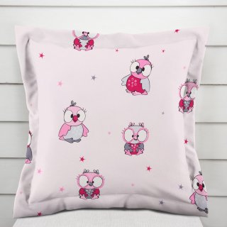Dětský bavlněný povlak na polštář s lemem Sandra SA-726 Růžové sovičky na bledě růžovém - Biante.cz