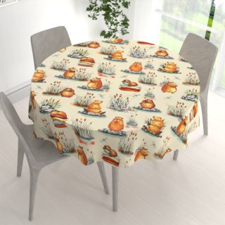 Dětský bavlněný kulatý ubrus Sandra SA-710 Kapybary na krémovém - detail 1 - Biante.cz Dětský bavlněný kulatý ubrus Sandra SA-710 Kapybary na krémovém - detail 1 - Biante.cz