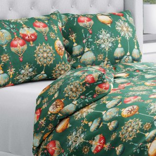 Bavlněné ložní povlečení Sandra SA-529 Vánoční baňky na zeleném - Biante.cz Bavlněné ložní povlečení Sandra SA-529 Vánoční baňky na zeleném - Biante.cz