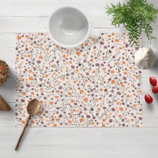 Bavlněné prostírání na stůl Sandra SA-720 Oranžovo-hnědo-béžové drobné květiny na smetanovém - Biante.cz