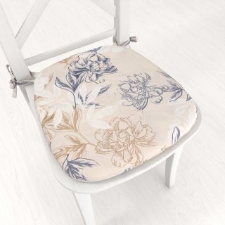 Oblý podsedák PML-058 Květinová perokresba na světle béžovém - 39x37x3 cm - Biante.cz