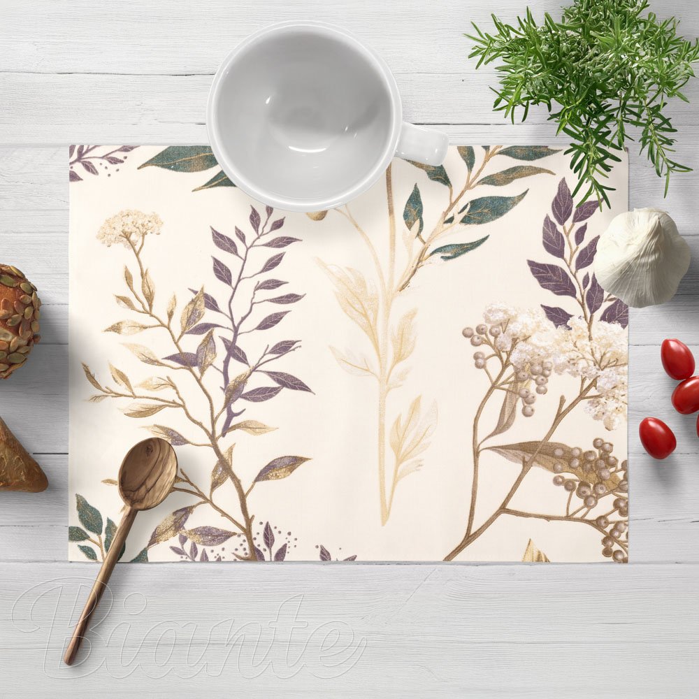 Bavlněné prostírání na stůl Sandra SA-544 Podzimní větvičky na krémovém - Biante.cz