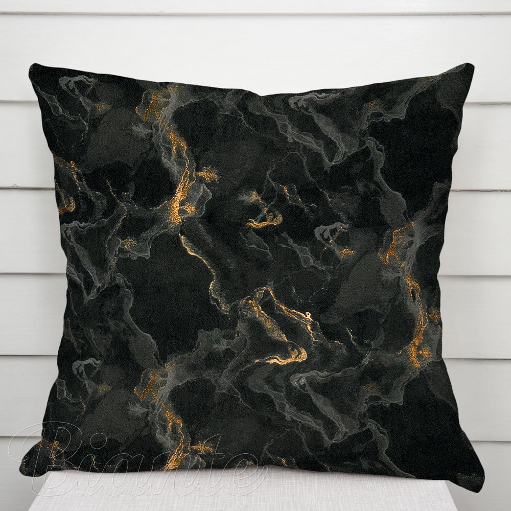 Sametový povlak na polštář Isabela IBL-021 Zlatý/kouřový mramor na černém - Biante.cz