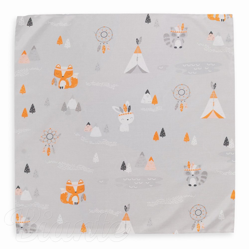 Dětský bavlněný šátek Sandra SA-699 Oranžová zvířátka Indiáni na šedém - detail 2 - Biante.cz