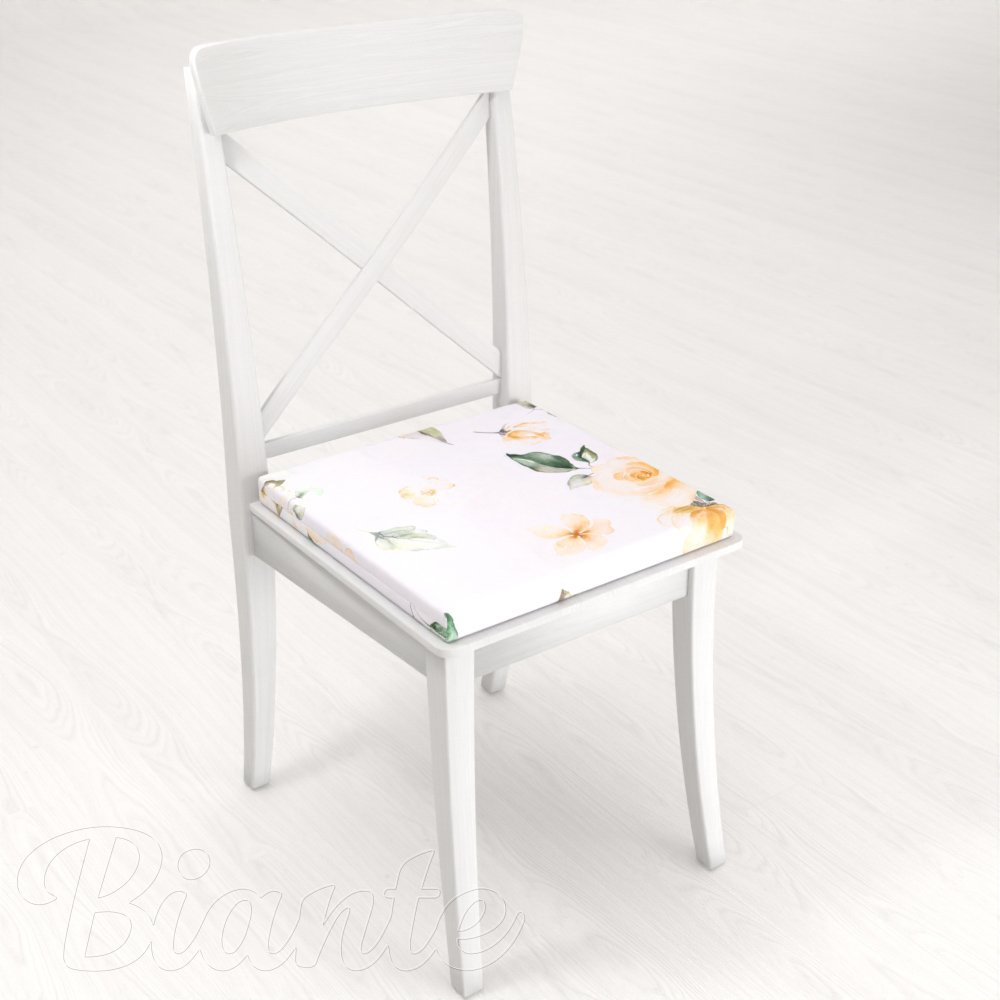 Teflonový čtvercový podsedák TF-043 Žluté růže na bílém - 38x38x3 cm - detail 1 - Biante.cz